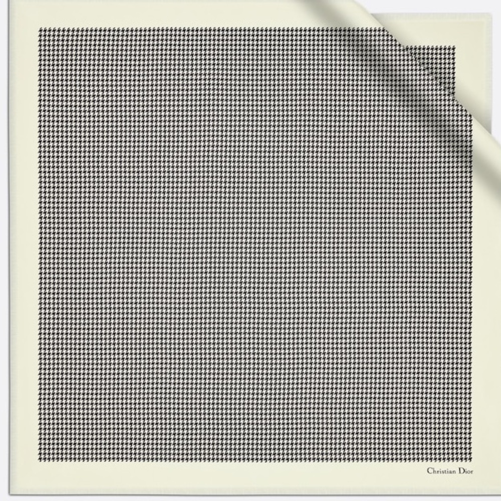 Dior Black, Cream Houndstooth Silk Scarf